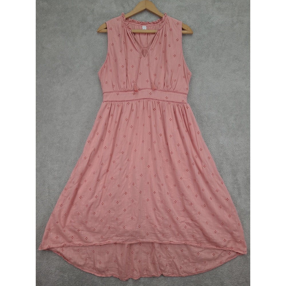 Old Navy Coral Eyelet Dress Lg Sleeveless Casual Summer‎ Sundress Waist Defined